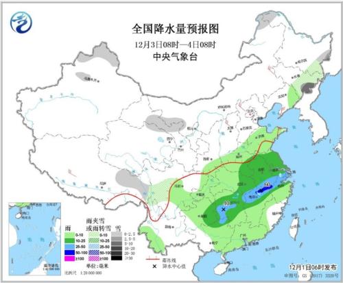 全国降水量预报图(12月3日08时-4日08时)