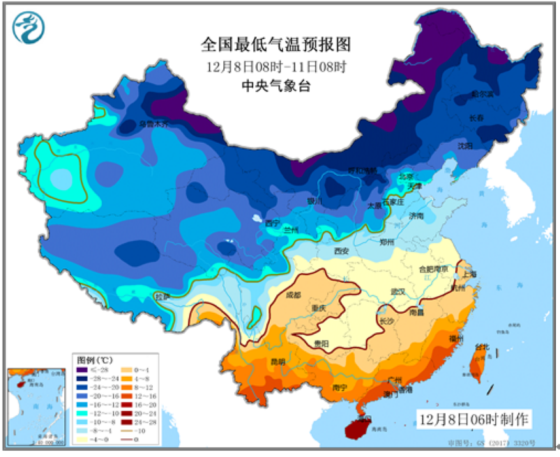 中国中东部气温持续偏低 长江中下游将有较强降雪